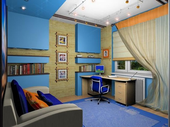 Интерьер в сине-оранжевых тонах