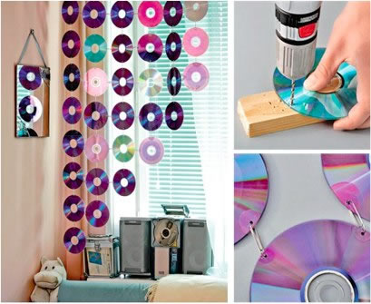 Процесс изготовления необычных штор из дисков